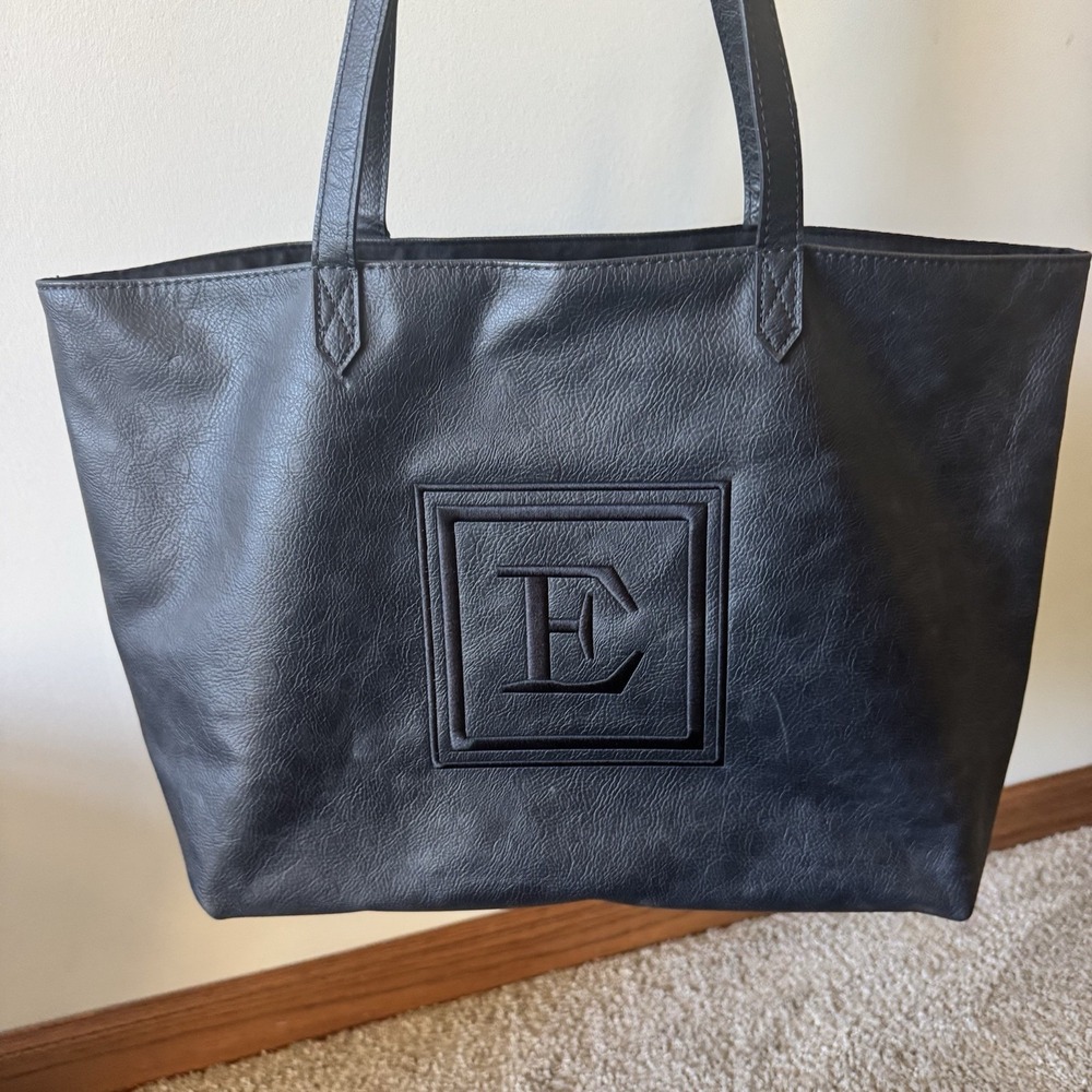 Thirty-One 31 Modern Tote Black With Embroidered E In Black Thread